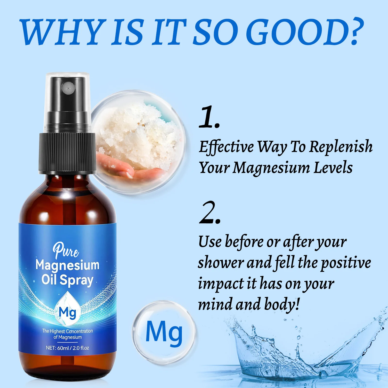 マグネシウムオイルスプレー 60ml 筋肉弛緩 睡眠改善 関 - Bath Salts Magnesium のレビューと価格