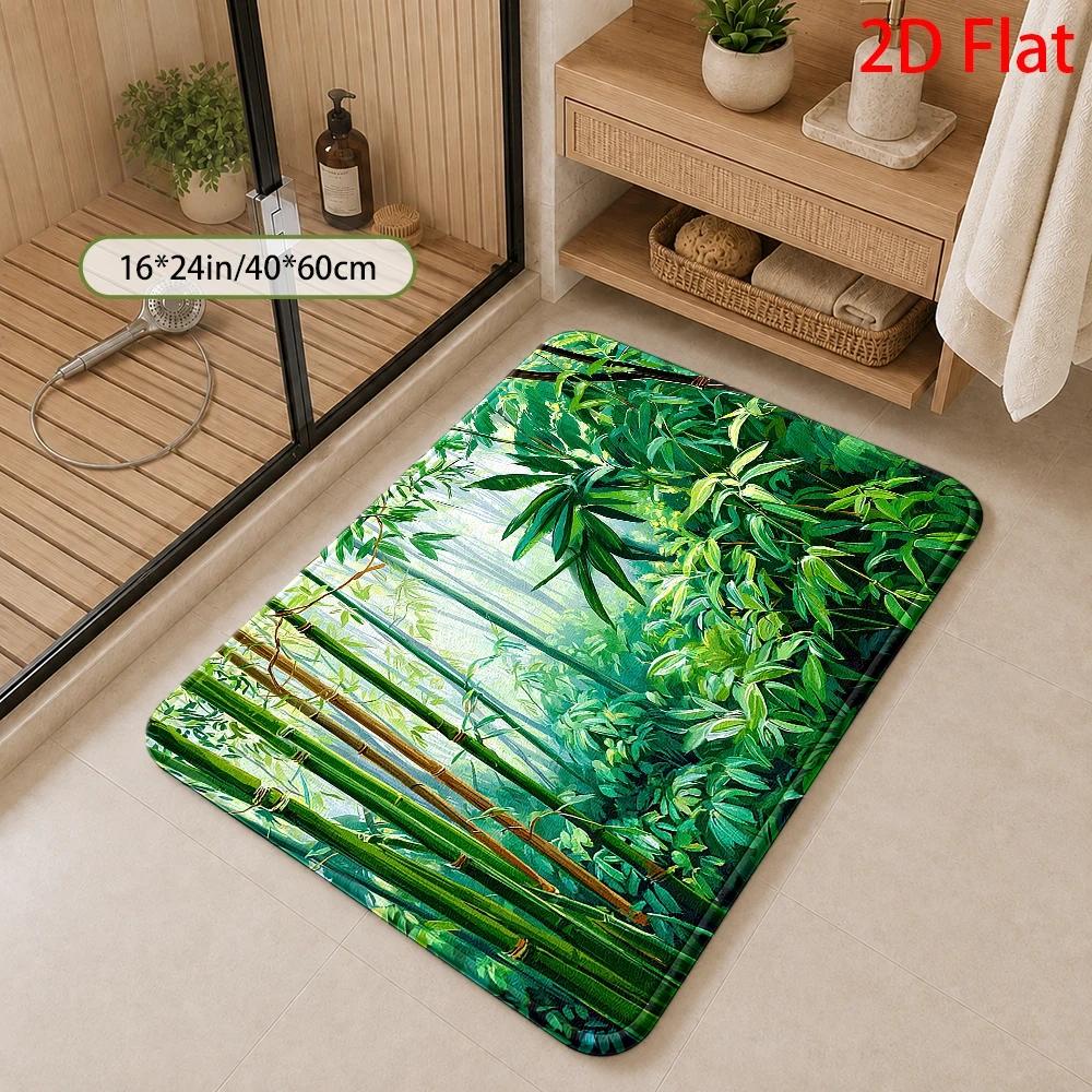 トロピカルな竹のジャングル柄バスマット 防水エリアマット 浴 - Bamboo Bath Mat のレビューと価格